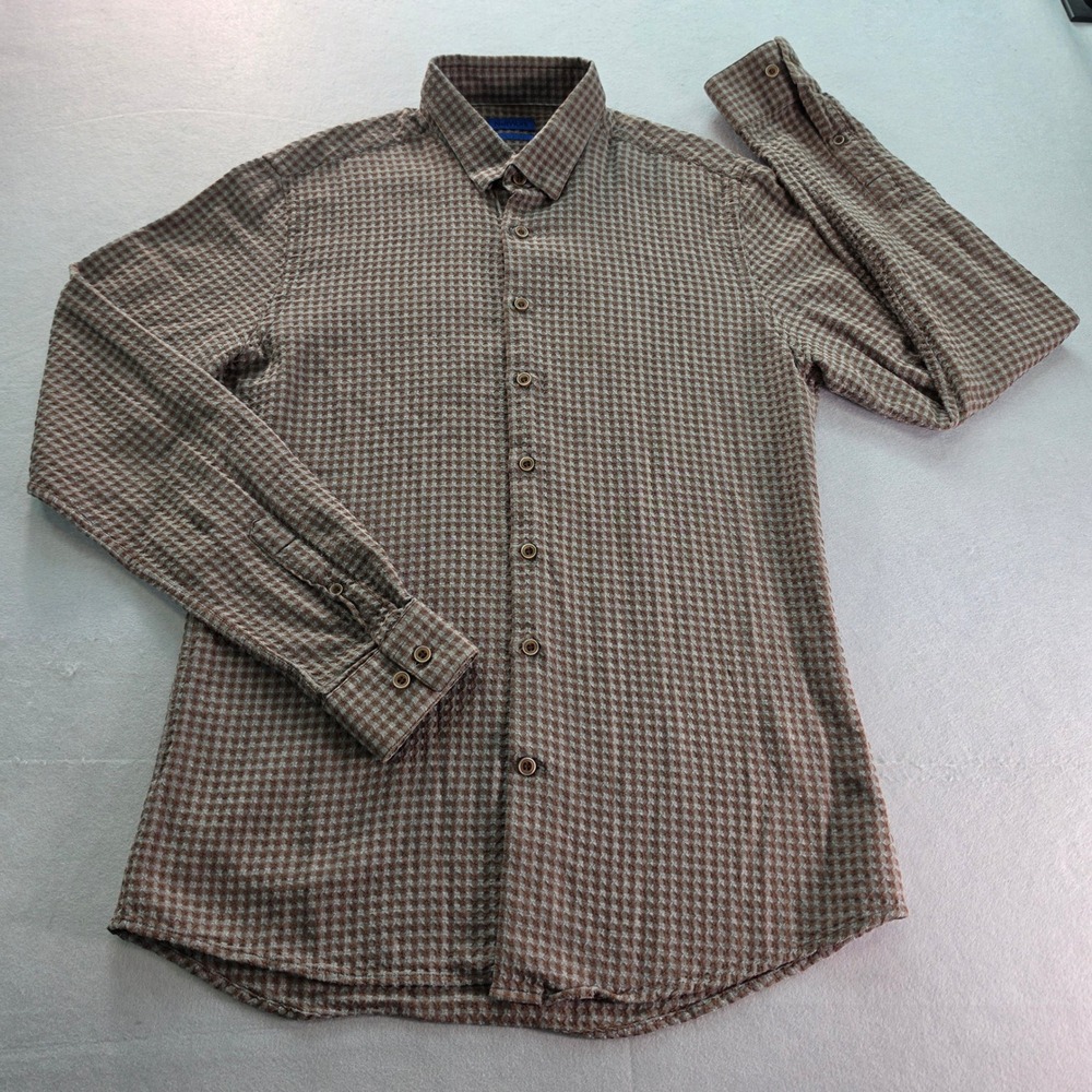 NetWork Dynamic Mens Super Slim Fit Brown Cotton Button Down Shirt Size M